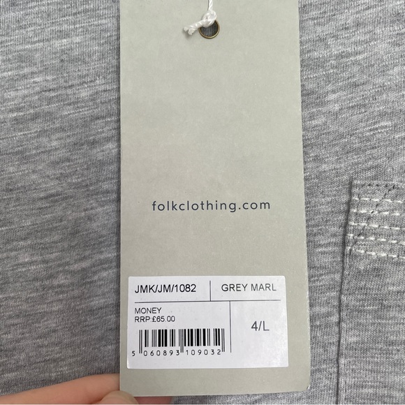 Folk Clothing ‘Money’ T Shirt Pocket Tee Grey Mens Size 4 Large - RRP £65 BNWT - Picture 3 of 7